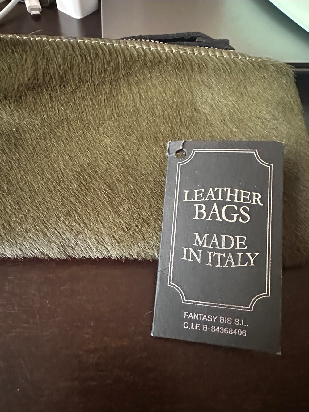 Green Olive Hair-On Leather Wristlet Clutch